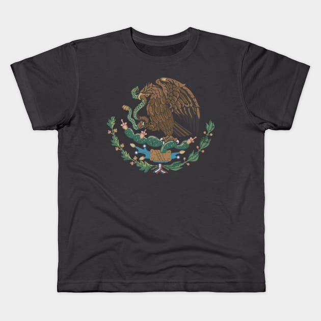 Escudo Nacional de Mexico - Coat of arms of Mexico - vintage grunge design Kids T-Shirt by verde